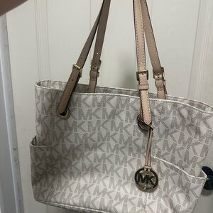 Michael Kors Cream and Tan MK Signature Tote